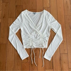 *SOLD* Fashion Nova White Ribbed Drawstring Wrap Top